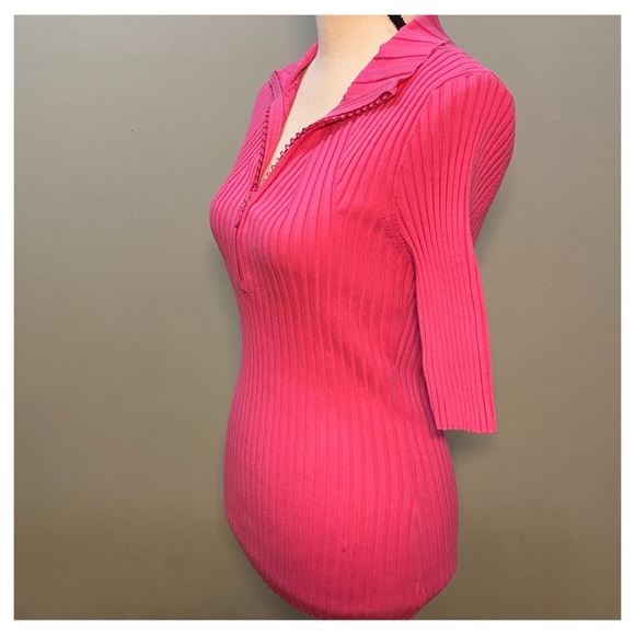 Boston Proper Ribbed Pink Rhinestone Zippered Top - Picture 5 of 8